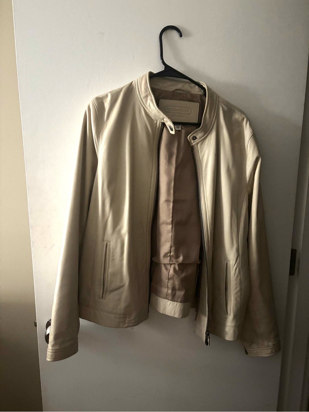 Coach Cream Leather Bomber Jacket